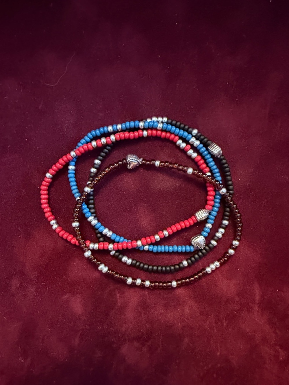 Beaded Stretch Bracelet Set - Red, Blue, Black, Brown